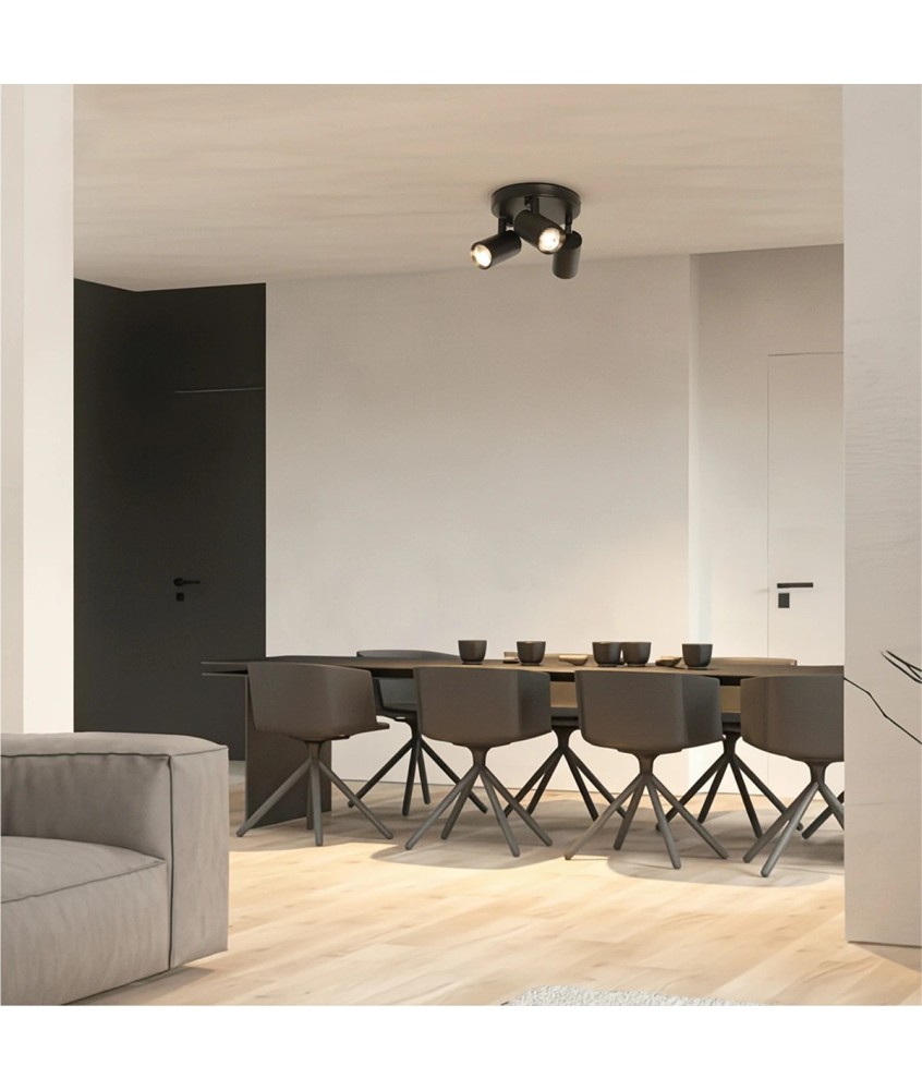 kelvo® SPOTA KLV-101-0144 Κινούμενο Φωτιστικό Σποτ Οροφής για 3 Λάμπες MR16 με Ντουί GU10 AC 220-240V IP20 - Μαύρο Ματ - Μ19 x Π19 x Υ14cm